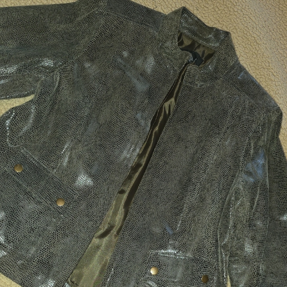 Alfani Womans Snake Skin Print Real Leather Jacket
